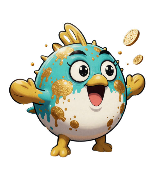 Graffiti Pufferfish-Maskottchen mit Goldschatullen und Casino-Bonus-M&uuml;nzen im Unterwasser-Street-Art-Stil